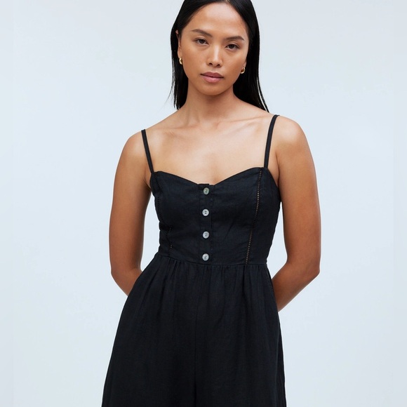 NWOT Madewell Sleeveless Wide-leg Jumpsuit in 100% Linen Front button Black Sz 2 - Picture 16 of 16